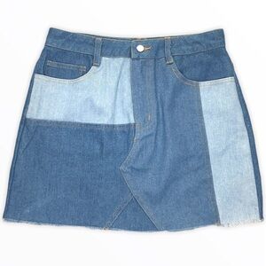 Wild Honey Womens Patchwork Denim Jean Skirt Patchwork Pattern Blue Small NWT